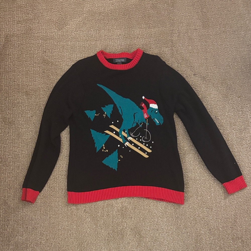Skiing Dinosaur Ugly Christmas Sweater